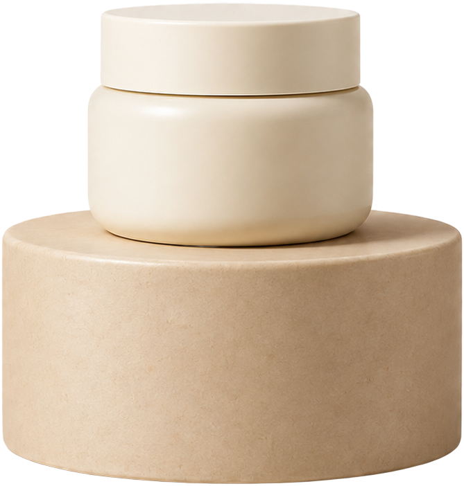 Cream jar on a round stone podium