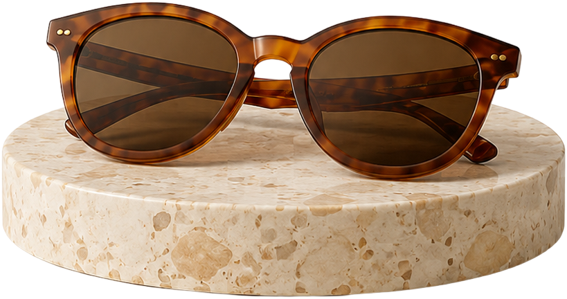 Tortoiseshell sunglasses on a stone disc