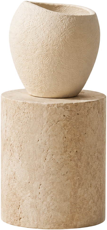 Stone vase on a travertine cylinder